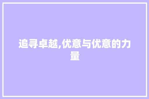 追寻卓越,优意与优意的力量