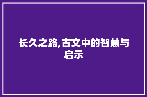 长久之路,古文中的智慧与启示 工作报告