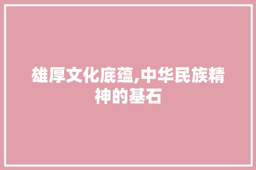 雄厚文化底蕴,中华民族精神的基石