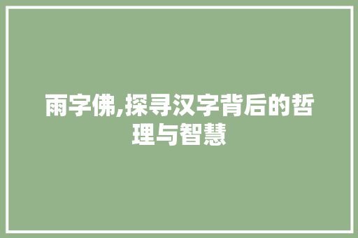 雨字佛,探寻汉字背后的哲理与智慧