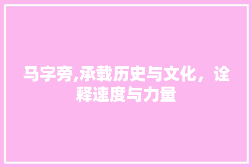 马字旁,承载历史与文化，诠释速度与力量