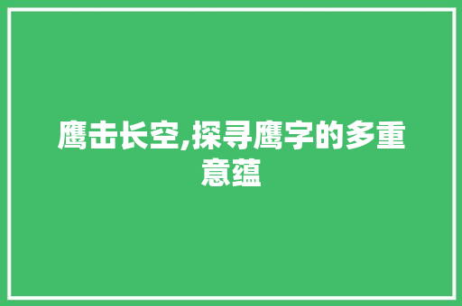 鹰击长空,探寻鹰字的多重意蕴