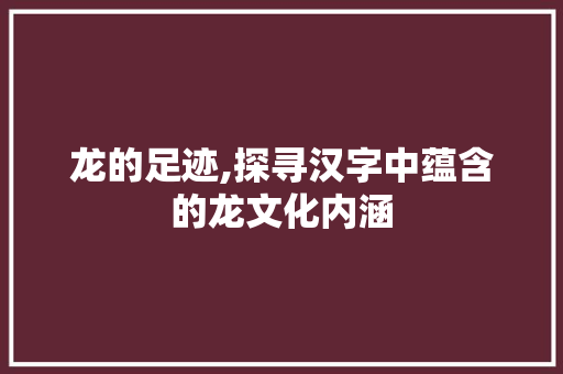 龙的足迹,探寻汉字中蕴含的龙文化内涵