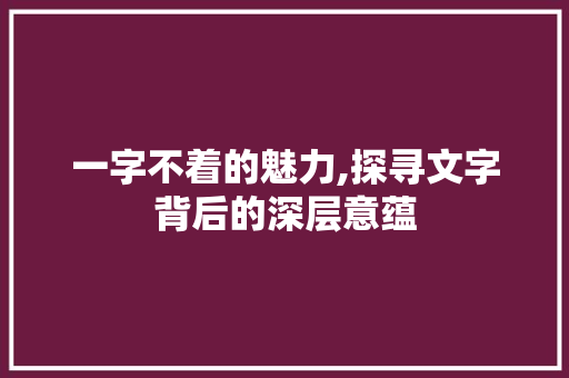 一字不着的魅力,探寻文字背后的深层意蕴