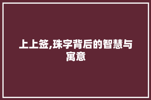 上上签,珠字背后的智慧与寓意