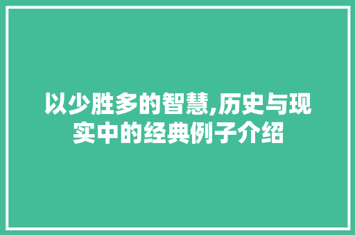 以少胜多的智慧,历史与现实中的经典例子介绍 生活类