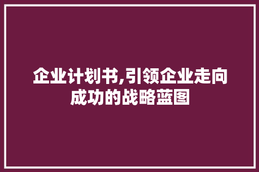 企业计划书,引领企业走向成功的战略蓝图