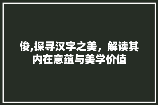 俊,探寻汉字之美，解读其内在意蕴与美学价值