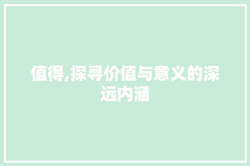 值得,探寻价值与意义的深远内涵