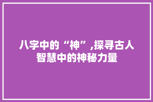 八字中的“神”,探寻古人智慧中的神秘力量