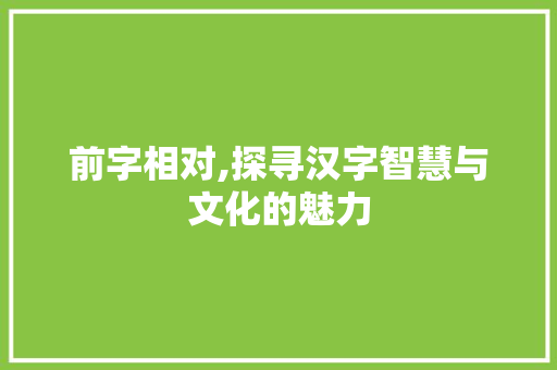 前字相对,探寻汉字智慧与文化的魅力