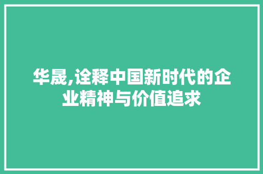 华晟,诠释中国新时代的企业精神与价值追求