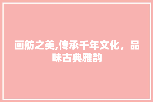 画舫之美,传承千年文化，品味古典雅韵