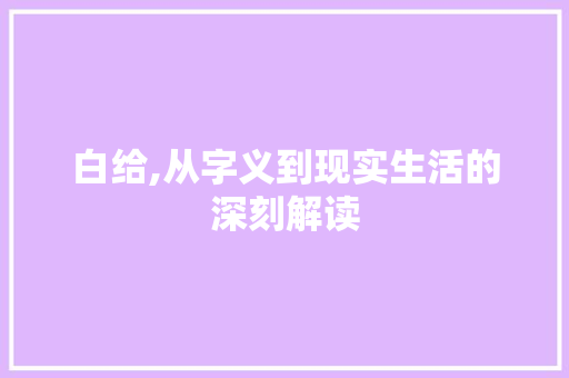 白给,从字义到现实生活的深刻解读