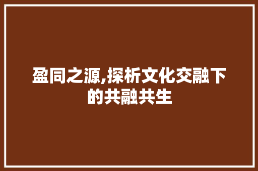 盈同之源,探析文化交融下的共融共生