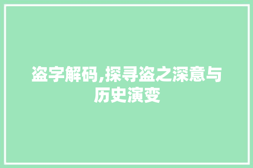 盗字解码,探寻盗之深意与历史演变