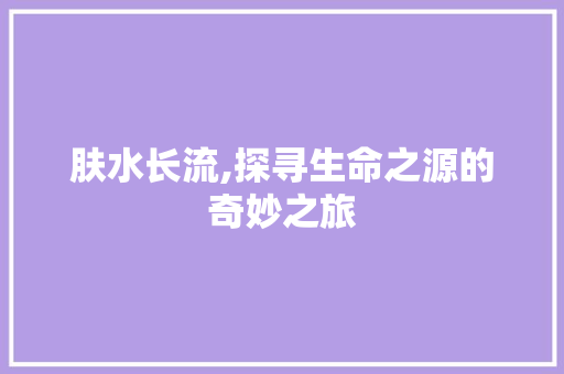 肤水长流,探寻生命之源的奇妙之旅
