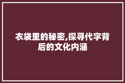 衣袋里的秘密,探寻代字背后的文化内涵 采访稿