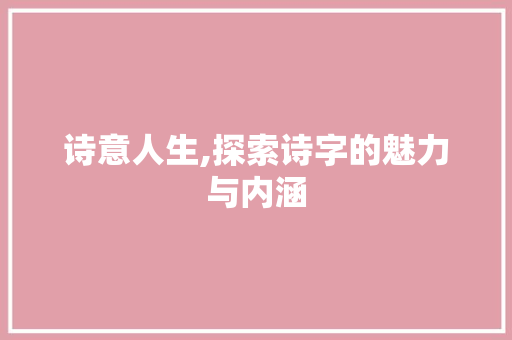 诗意人生,探索诗字的魅力与内涵 采访稿