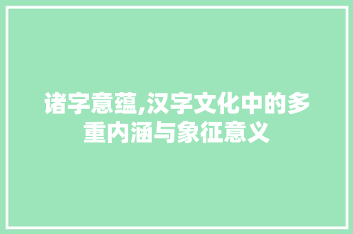 诸字意蕴,汉字文化中的多重内涵与象征意义