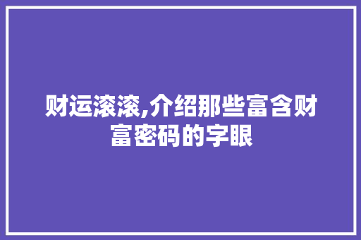 财运滚滚,介绍那些富含财富密码的字眼