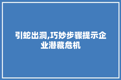 引蛇出洞,巧妙步骤提示企业潜藏危机