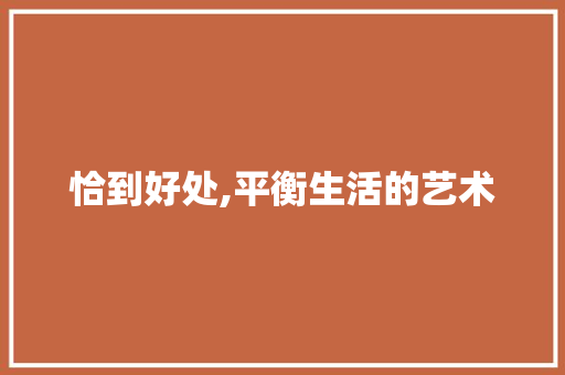 恰到好处,平衡生活的艺术