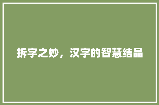 拆字之妙，汉字的智慧结晶