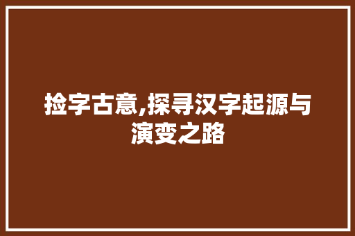 捡字古意,探寻汉字起源与演变之路 工作报告
