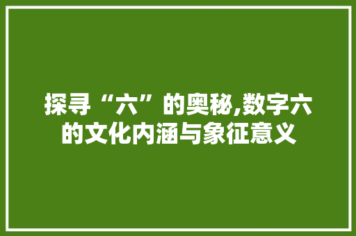 探寻“六”的奥秘,数字六的文化内涵与象征意义