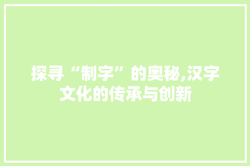探寻“制字”的奥秘,汉字文化的传承与创新