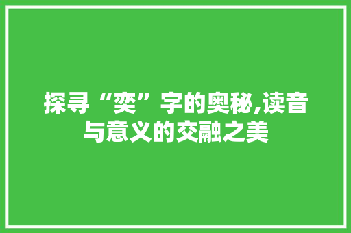 探寻“奕”字的奥秘,读音与意义的交融之美