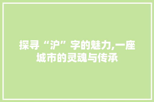 探寻“沪”字的魅力,一座城市的灵魂与传承