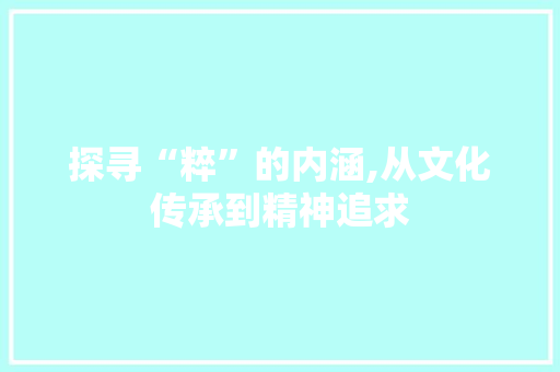探寻“粹”的内涵,从文化传承到精神追求