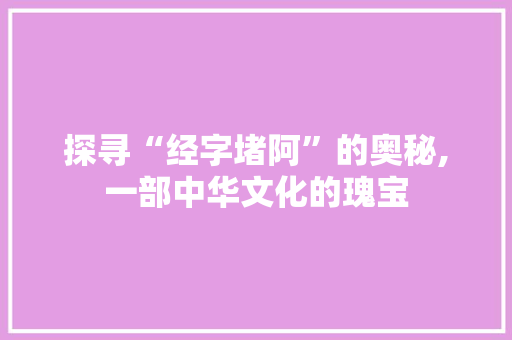 探寻“经字堵阿”的奥秘,一部中华文化的瑰宝