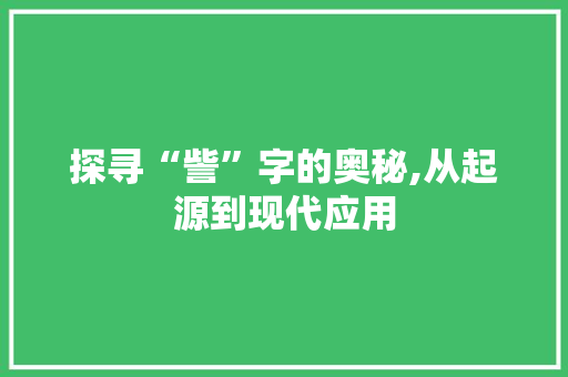 探寻“訾”字的奥秘,从起源到现代应用