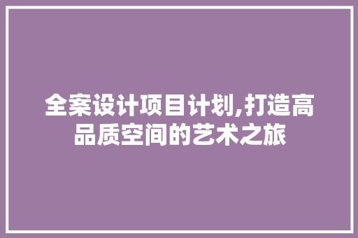 全案设计项目计划,打造高品质空间的艺术之旅