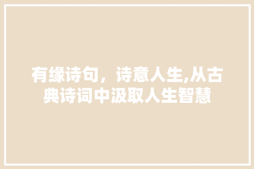 有缘诗句，诗意人生,从古典诗词中汲取人生智慧