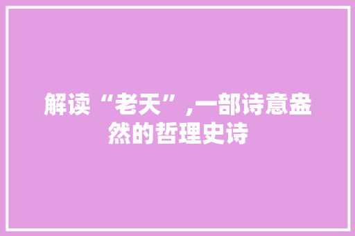 解读“老天”,一部诗意盎然的哲理史诗