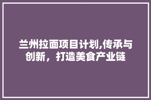 兰州拉面项目计划,传承与创新，打造美食产业链