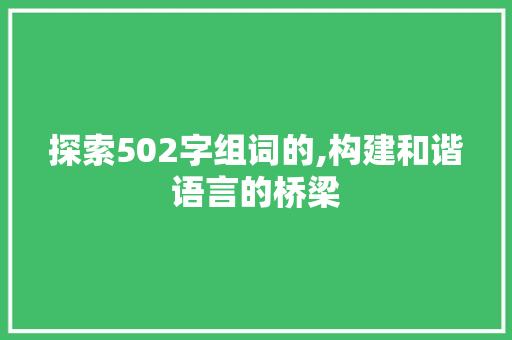 探索502字组词的,构建和谐语言的桥梁 采访稿