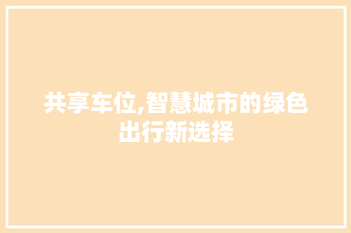 共享车位,智慧城市的绿色出行新选择