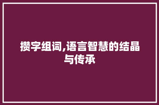 攒字组词,语言智慧的结晶与传承