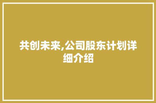 共创未来,公司股东计划详细介绍