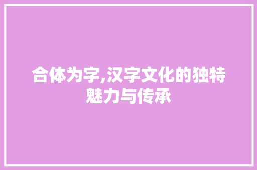 合体为字,汉字文化的独特魅力与传承 生活类