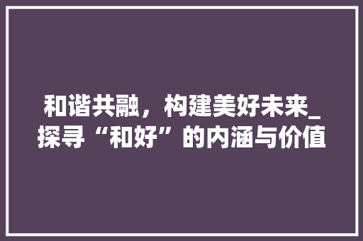 和谐共融，构建美好未来_探寻“和好”的内涵与价值