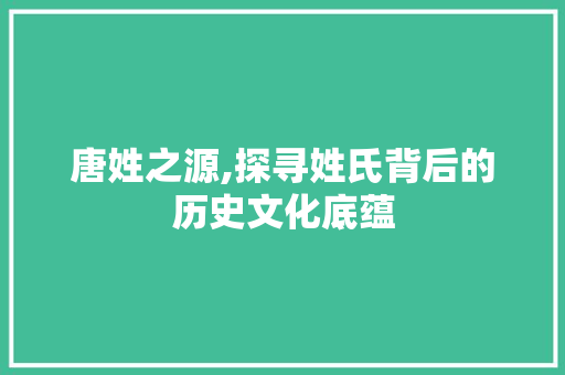 唐姓之源,探寻姓氏背后的历史文化底蕴