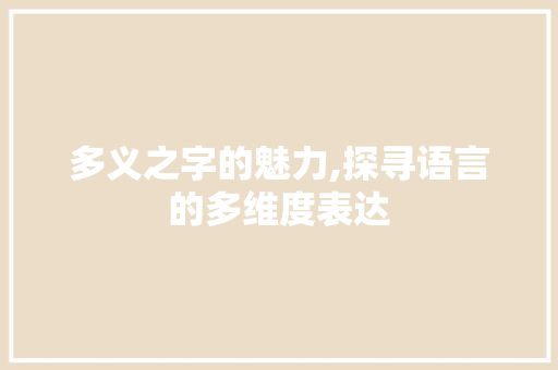多义之字的魅力,探寻语言的多维度表达