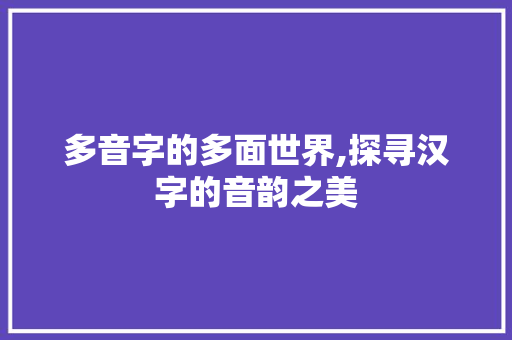 多音字的多面世界,探寻汉字的音韵之美 工作总结