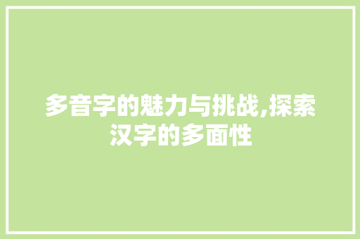 多音字的魅力与挑战,探索汉字的多面性